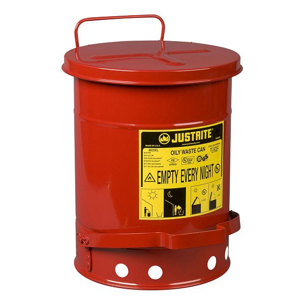 Conteneur d'élimination d'huile Justrite 900, 30,2 cm x 40,3 cm, rouge, conteneur de déchets huileux à commande au pied, JCN09100RD