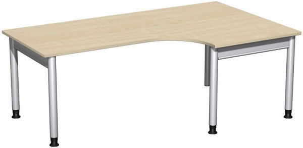Bureau PC geramöbel droit, réglable en hauteur, 2000x1200x680-820, érable/argent, N-657321-AS