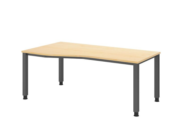 Bureau Hammerbacher QS18, 180 x 100/80 cm, plateau : érable, épaisseur 25 mm, structure à 4 pieds en graphite (similaire à RAL 7012), hauteur de travail 68-83,5 cm, VQS18/3/G