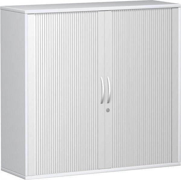 armoire à volets roulants geramöbel 2 étagères décoratives, verrouillable, 1200x425x1152, argent/blanc, N-10Q312-SW