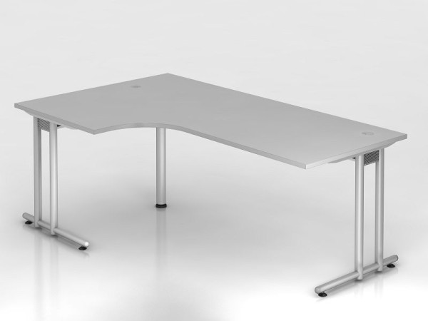 Table d'angle Hammerbacher pied C 200x120cm 90° gris/argent, forme d'angle 90°, chemin de câbles horizontal, hauteur de travail 72 cm, VNS82/5/S