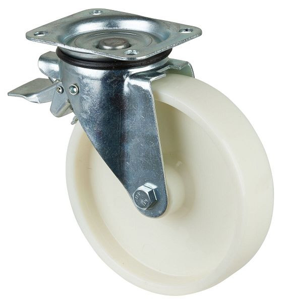 BS Rolls Roulette robuste avec frein, largeur 50 mm, Ø200 mm, jusqu'à 400 kg, bande de roulement/corps de roue plastique, roulement à rouleaux, N120.B10.200