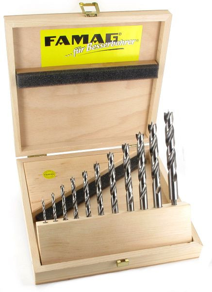 Foret à bois Famag HSS-G mèches longues, dans un coffret en bois, exécution: 11 pièces dans une boîte en bois Ø 3, 4, 5, 6, 7, 8, 9, 10, 11, 12, 13 mm, 1597.511.00