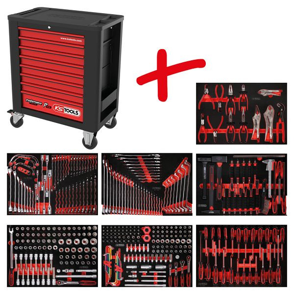 KS Tools PERFORMANCEplus set de dessertes d'atelier P15, avec 399 outils et 7 tiroirs, 815.7399