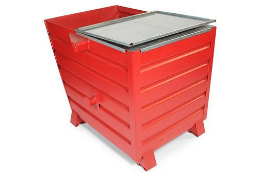 Conteneur de marchandises en vrac universel DENIOS en acier, 650 litres, avec couvercle, rouge, 174-065