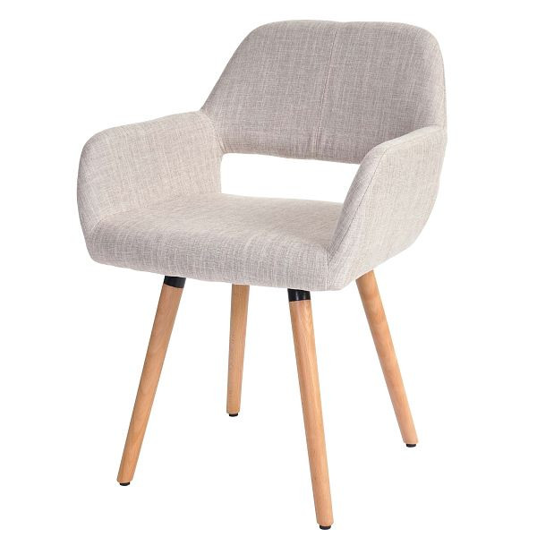 Chaise de salle à manger Mendler HWC-A50 II, chaise de cuisine, design rétro des années 50, textile, crème/gris, pieds légers, 48436