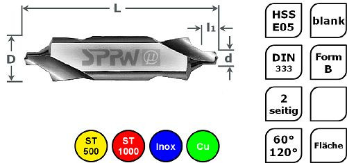 Foret à centrer SPPW HSS-E05 DIN333 B plat - 1,60x6,30, UE : 10 pièces, 1233000160