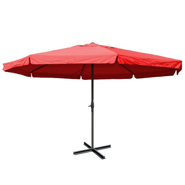 Parasol Mendler Meran Pro, parasol marché gastronomie avec volant Ø 5m polyester/aluminium 28kg, bordeaux sans pied, 34346