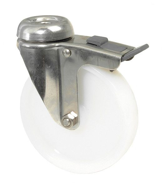 Rouleaux BS rouleau d'appareil en acier inoxydable avec frein, largeur 27 mm, Ø120 mm, jusqu'à 100 kg, bande de roulement/corps de roue en plastique, palier lisse, G121.A90.120