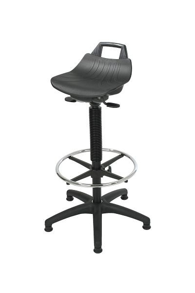 Lotz Aide à la verticalisation "Extrêmement confortable", siège en PP noir, grand, hauteur d'assise 600-860mm, base en plastique noir, patins et repose-pieds, 3675.07