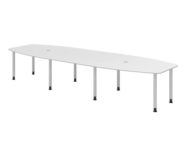 Table de conférence Hammerbacher KT40C, 400 x 130 cm, plateau : blanc, épaisseur 25 mm, chant duo 2 mm, cadre à huit pieds argenté, hauteur de travail 72-74 cm, VKT40C/W/S