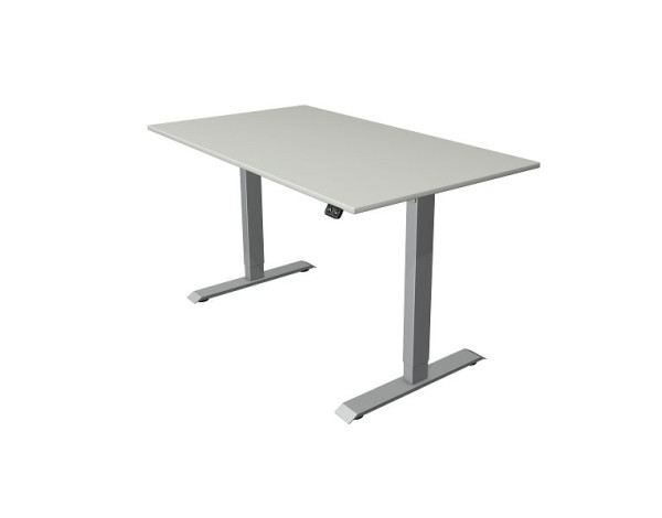 Kerkmann Move 1 table assis/debout blanc/argent, L 1400 x P 800 mm, réglable en hauteur électriquement de 740 à 1230 mm, pied en T argent, gris clair, 10229411