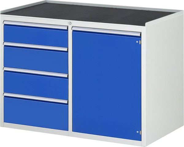 Armoire à tiroirs RAU série 7000, L1145xP650xH825mm, gauche : tiroirs : H150, 2xH180, H210mm, droite : porte battante H720mm, support métallique, 03-LL5.21.12A-MT.11