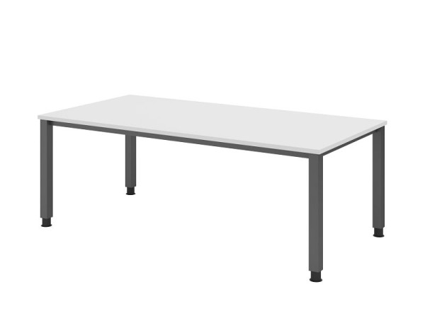 Bureau Hammerbacher QS2E, 200 x 100 cm, plateau : blanc, épaisseur 25 mm, structure à 4 pieds en graphite (similaire à RAL 7012), hauteur de travail 68-83,5 cm, VQS2E/W/G