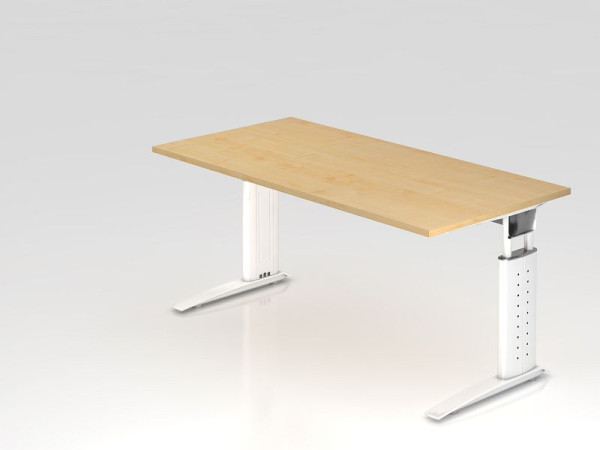 Bureau Hammerbacher pied C 160x80cm érable/blanc, hauteur de travail 68-86 cm réglable, VUS16/3/W