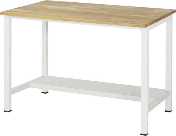 Table de travail RAU série 900, L1250 x P800 x H825 mm, plan de travail en hêtre massif, épaisseur 25 mm, avec étagère en bas, profondeur 320 mm, 03-900-3-B25-12.12