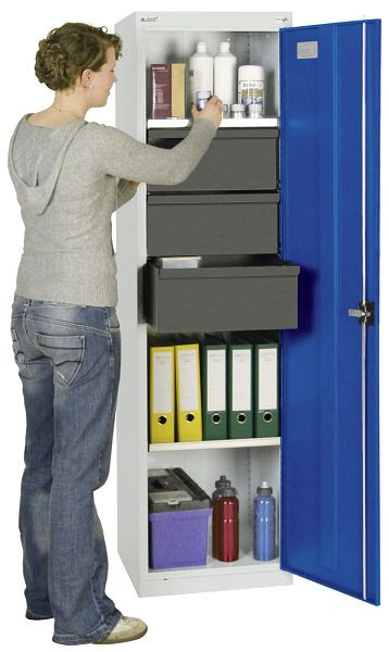 armoire à outils et matériaux contondants série 3000, 7035/5010, 3 tiroirs 200 mm, 3 étagères, 3005474