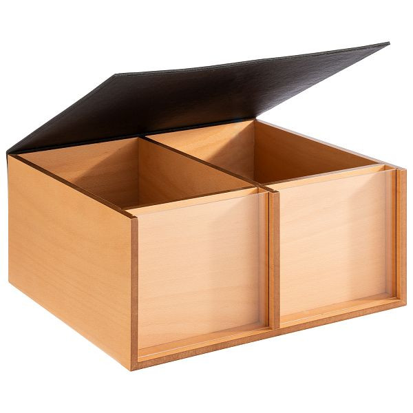 APS Buffet Box -TOAST BOX-, 36 x 33,5 x 17,5 cm, bois de chêne, couvercle en simili cuir, divisé en 2 compartiments 28 x 16,5 x 16 cm, avec fenêtre en acrylique, 11713