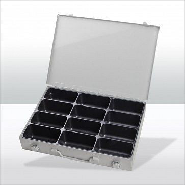Coffret à outils ADB avec 12 compartiments, dimensions extérieures de la mallette LxlxH : 33,5x24x5 cm, couleur : gris, RAL 7035, 88612