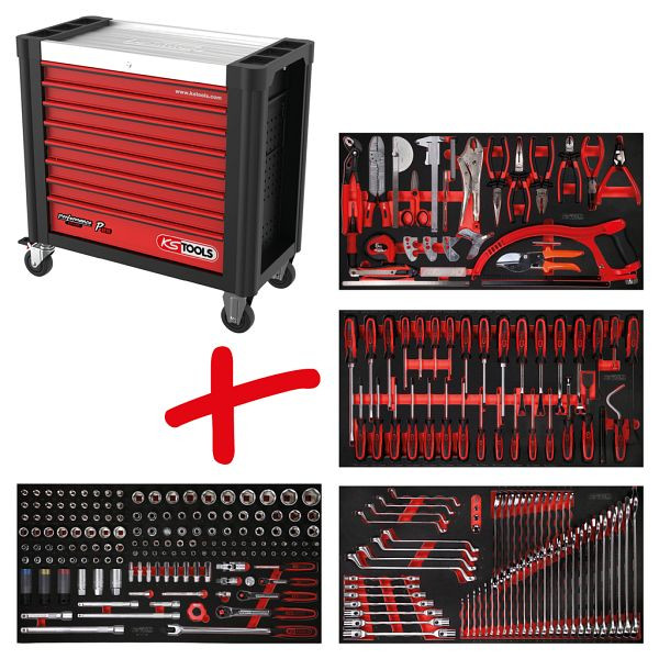 KS Tools PERFORMANCEplus set de dessertes d'atelier P25, avec 285 outils et 4 tiroirs, 825.4285