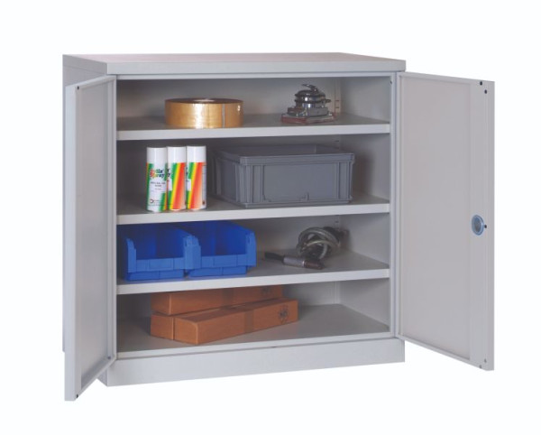 Meuble d'atelier équipé SOFAME L 1000 x P 500 x H 1000 mm, avec 3 étagères, gris clair RAL 7035, W030090036GCGC