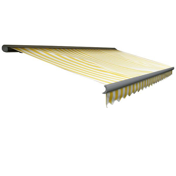 Store à cassette électrique Mendler T122, cantonnière cassette complète 4x3m, polyester jaune/blanc, gris, 58241+34295+58309+34300
