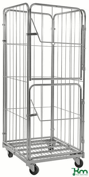 Conteneur mobile Kongamek 4 côtés, 720 x 800 x 1800 mm, galvanisé, 2 roulettes pivotantes et 2 fixes, KM72801804-D