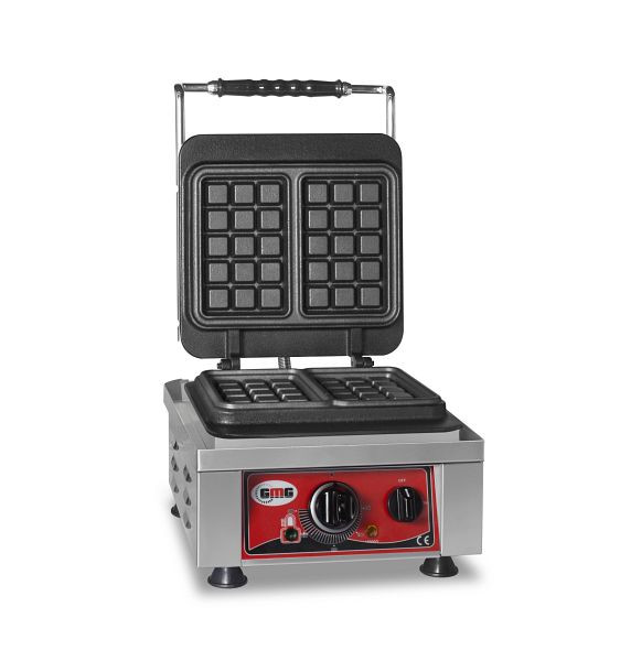 Gaufrier GMG Bruxelles, 2x (10,2 x 16,5 x 2,6 cm), plaque de cuisson fixe de 50° à 300°C en fonte, canal de récupération des graisses sur tout le pourtour, boîtier en acier inoxydable, KGW-02