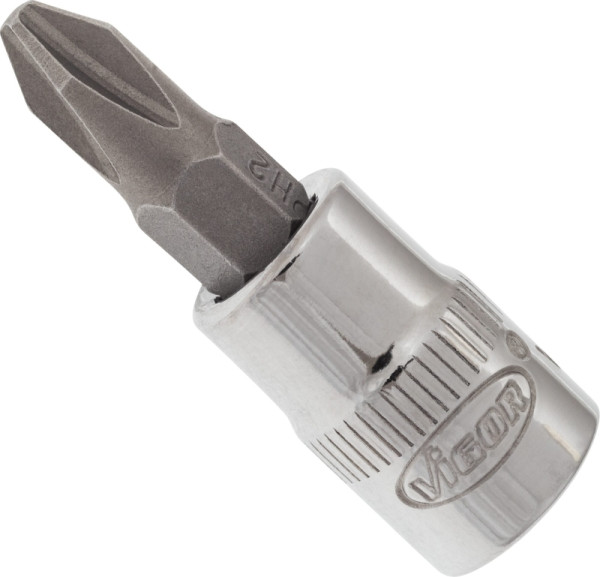 Embout de tournevis VIGOR, carré creux 6,3 mm (1/4 pouce), profil Phillips PH, PH2, V2437N