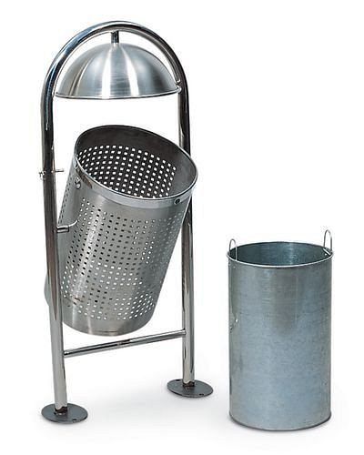 Poubelle extérieure DENIOS en acier inoxydable, capot de protection + dispositif basculant, 45 l, 163-565