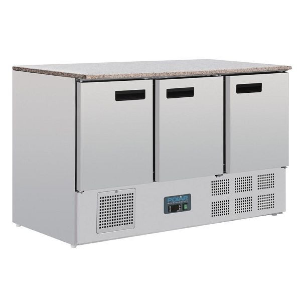 Comptoir réfrigérant Polar avec plan de travail en marbre 3 portes 368L, CL109