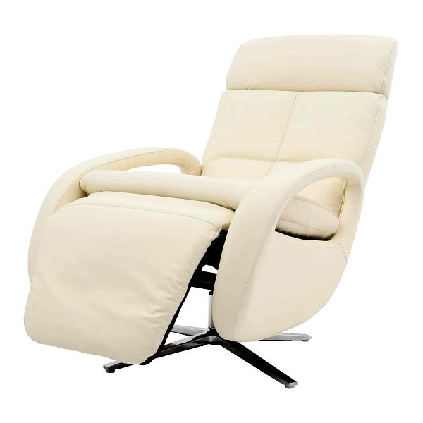 Fauteuil relax Mendler HWC-L11, fauteuil TV design, fauteuil TV, fauteuil inclinable, fonction inclinable, cuir intégral, blanc crème, 98400