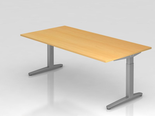 Bureau Hammerbacher pied C 200x100cm hêtre/argent, coulisses en aluminium argent (similaire à RAL 9006), VXB2E/6/SS
