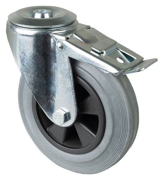 Rouleau de transport BS rollers avec frein, largeur 40 mm, Ø160 mm, jusqu'à 150 kg, bande de roulement en caoutchouc gris, corps de roue en plastique, roulement à rouleaux, L121.B46.160