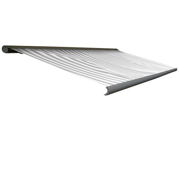 Store à cassette électrique Mendler T122, store cassette complète 4x3m, acrylique gris/blanc, cadre gris, 58239+34295+58309