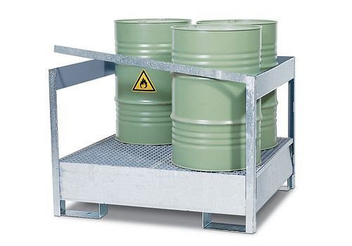 Station de matières dangereuses DENIOS 4 P2-P en acier, galvanisé, pour 4 fûts de 200 litres chacun, avec cadre, 128-293