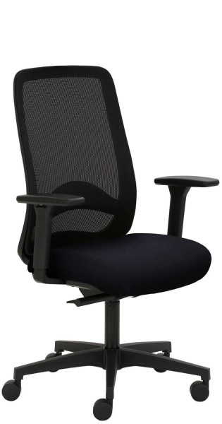 Mayer Sitzmöbel chaise pivotante, piètement en plastique, accoudoirs 3D, dossier en résille, noir, cuir, 2228_AV3D_SYM+_81007