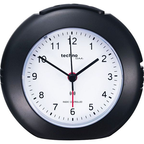 Réveil radio-piloté Technoline noir, horloge radio-pilotée DCF-77, dimensions : 120 x 112 x 52 mm, WT 757 noir