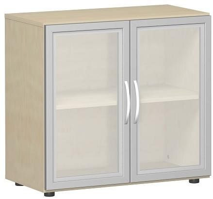 Armoire à double porte geramöbel avec portes en verre satiné dans un cadre en bois, avec pieds, y compris amortisseur de porte, 800x420x752, érable, S-382800-GTA