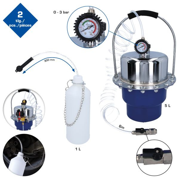 Brilliant Tools Purgeur de frein à air comprimé avec bouteille de collecte, BT701260