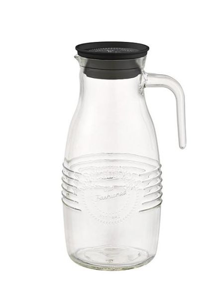 Carafe en verre APS -OLD FASHIONED-, Ø 12 cm, hauteur : 26 cm, 1,8 litres, verre, polypropylène, silicone, couvercle avec tamis collecteur, 10691