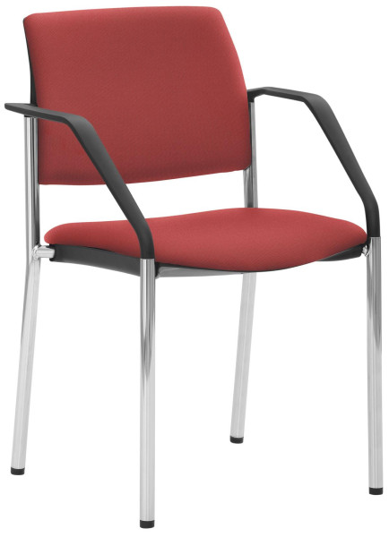 Chaise empilable Mayer Sitzmöbel , structure chromée à 4 pieds, accoudoirs compris, rouge cerise, 2518_V1_A_30611