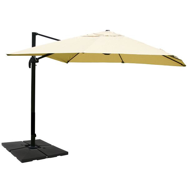 Mendler gastronomy parapluie feu tricolore HWC-A96, 3x4m (Ø5m) polyester aluminium/acier 26kg, crème avec support, 134323+35661