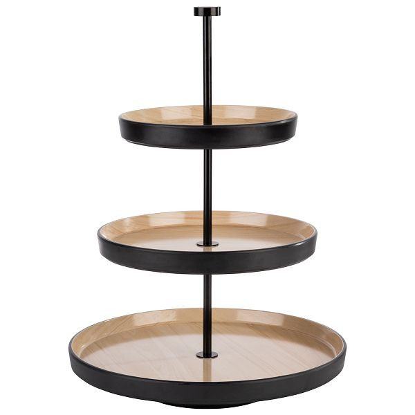 APS Etagère, 3 niveaux -FRIDA-, Ø 20 - 25 - 32 x 43 cm, mélamine, acier inoxydable, intérieur : aspect bois, extérieur : noir, 85211