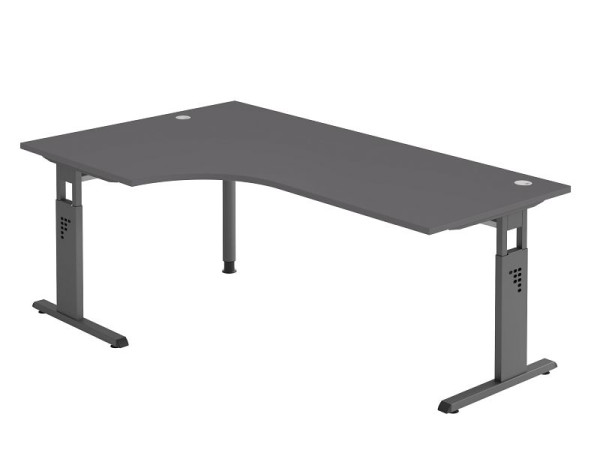 Table d'angle Hammerbacher pied C 200x120cm 90° graphite/graphite, épaisseur 25 mm, chant ABS 2 mm. Forme d'angle 90°, montage possible à gauche ou à droite, VOS82/G/G