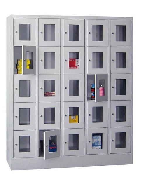 Armoire vestiaire Pavoy avec base 1850/500/1500, 5l x 5h, serrure à cylindre, largeur de compartiment 300, hublot, 61213-553-091-910905