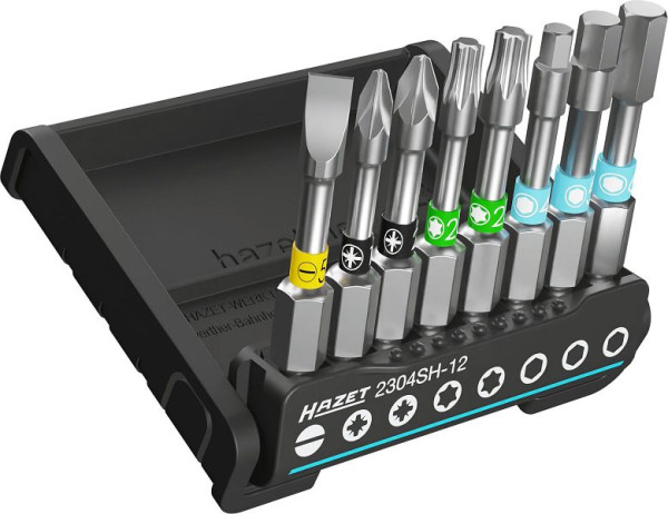 Hazet SmartHolder avec 8 embouts, long, six pans 6,3, fente, six pans creux, Phillips PH, Pozidriv PZ, TORX® interne, nombre d'outils : 8, 2304SH-12