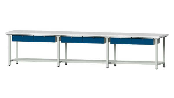 Bancs de travail ANKE table de travail, modèle 205, 4050 x 800 x 840 mm, RAL 7035/5010, KSP 40 mm, 401.552