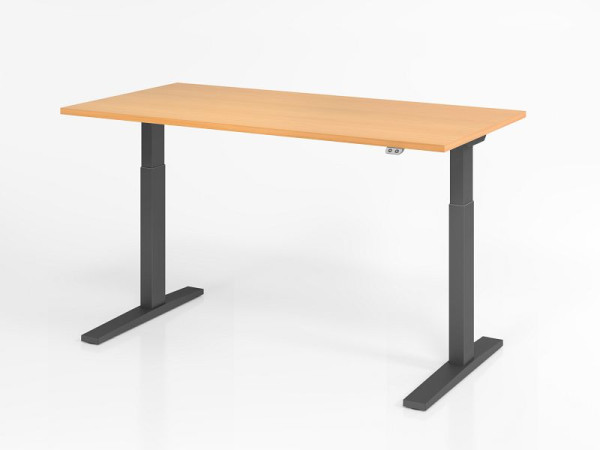 Bureau Hammerbacher XMKA16, 160 x 80 cm, plateau : hêtre, épaisseur 25 mm, chant épais en ABS, forme rectangulaire, graphite, VXMKA16/6/G