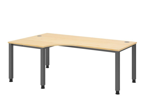 Bureau Hammerbacher QS82, 200 x 120 cm, plateau : érable, épaisseur 25 mm, forme d'angle 90°, structure à 4 pieds en graphite, hauteur de travail 68-83,5 cm, VQS82/3/G